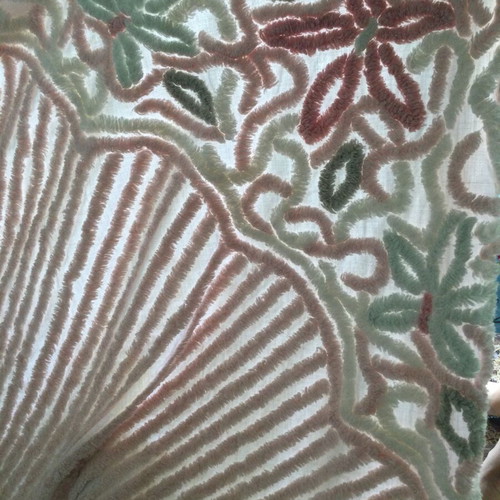 Vintage Chenille Bedspread King Size Used Floral Embossed