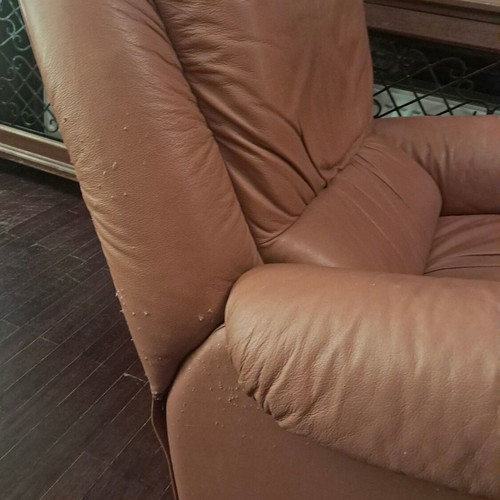 Reclining leather armchair used with automatic mechanism and swivel