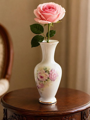 Limoges porcelain vase 20cm new with romantic rose bouquet
