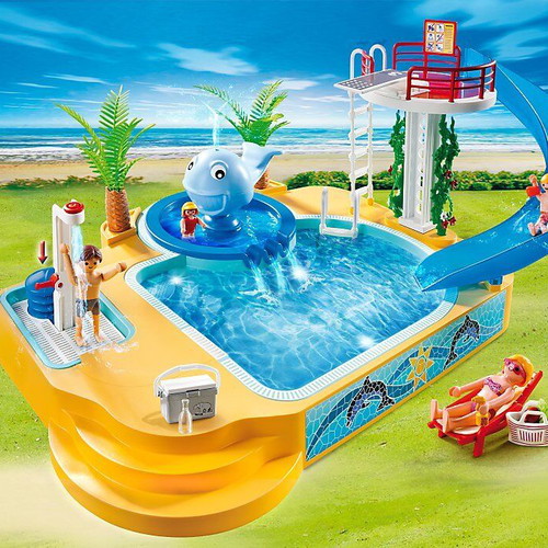 Playmobil 5433 Summer Fun pool with slide and fountain used