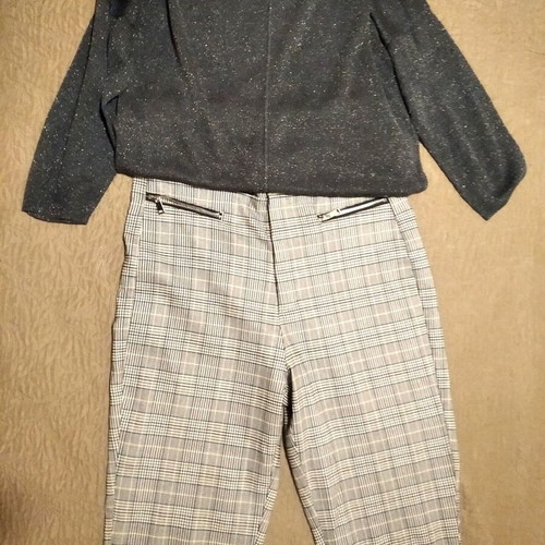 Tailored Checked Pants Stradivarius like new, black and gray