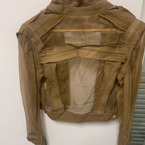 Rococo khaki jacket with transparency and pearls like new, size medium