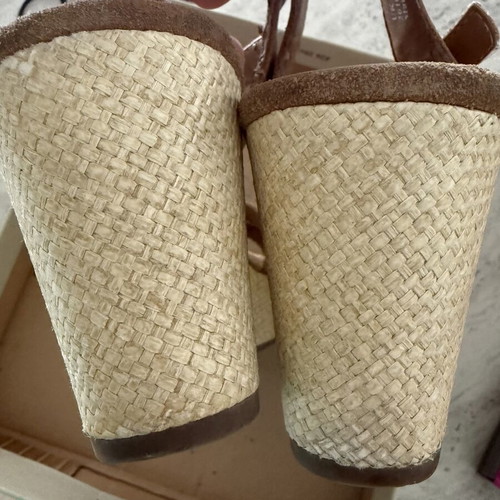 Clarks leather platform sandals used, size 39, brown and turquoise