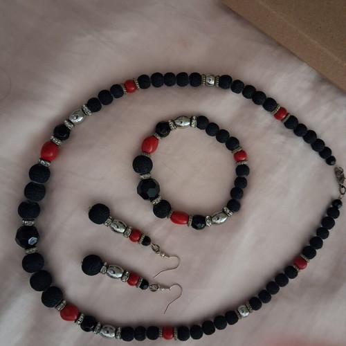 Jewelry set from black Santorini lava stone, like new