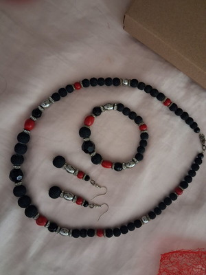 Jewelry set from black Santorini lava stone, like new