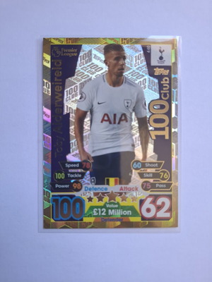 Topps Match Attax Premier League 2017-18 Toby Alderweireld 100 Club Card New