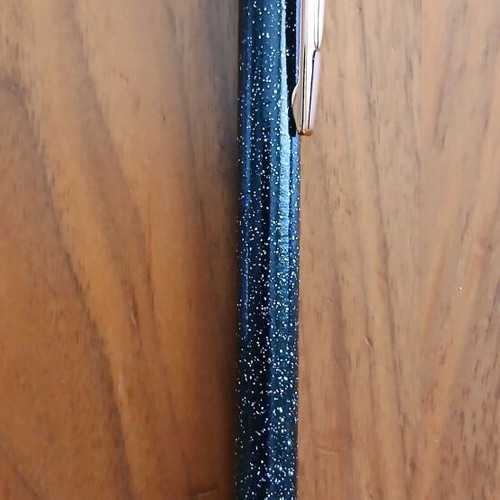 Metal pen with replacement gift new, black with glitter
