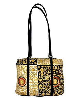 Versace vintage κίτρινη baroque τσάντα ώμου μεταχειρισμένη, μαύρο και χρυσαφί