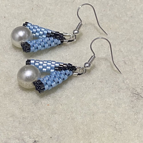 Handmade Earrings with Miyuki Beads and Pearls Blue Black new