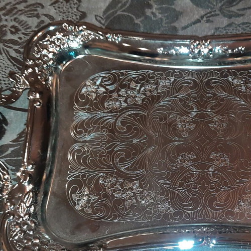 Twin bird serving tray used, nickel-plated steel, 1980s vintage