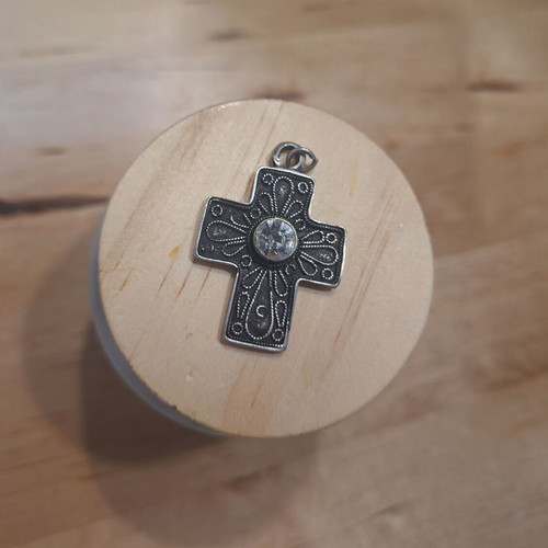 Silver cross 925 with white zircon like new, antique unused
