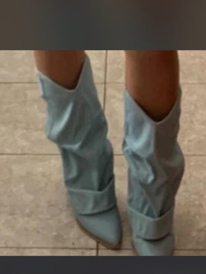 Jean cowboy boots used, size 35, blue turquoise