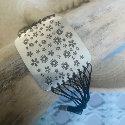 Silver bracelet 925 handmade with leather straps new