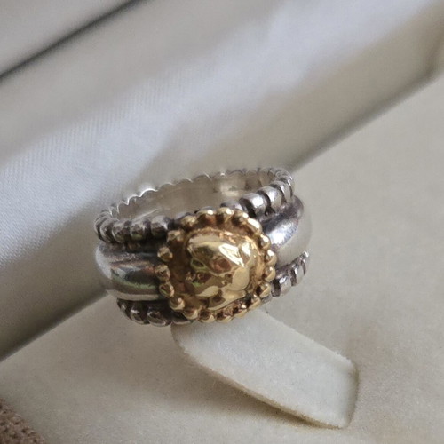 Silver 950 and 18K gold portrait ring, size 52