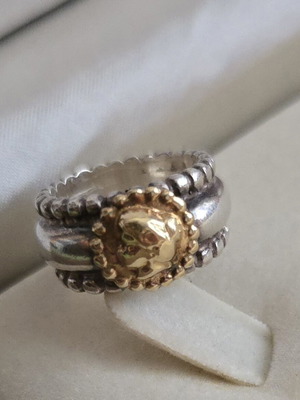 Silver 950 and 18K gold portrait ring, size 52