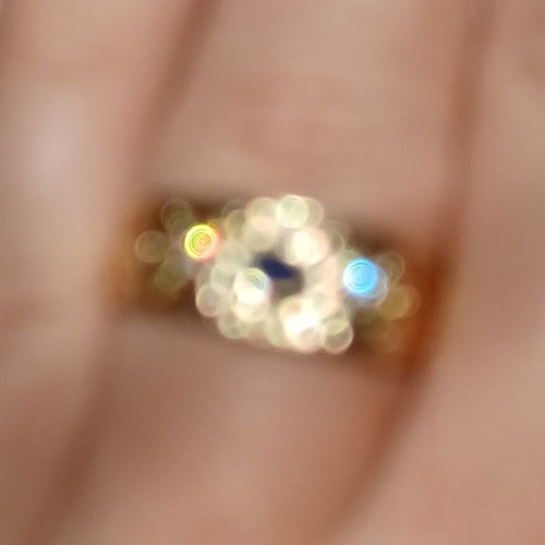 Byzantine 18K gold handmade ring with sapphire and diamonds
