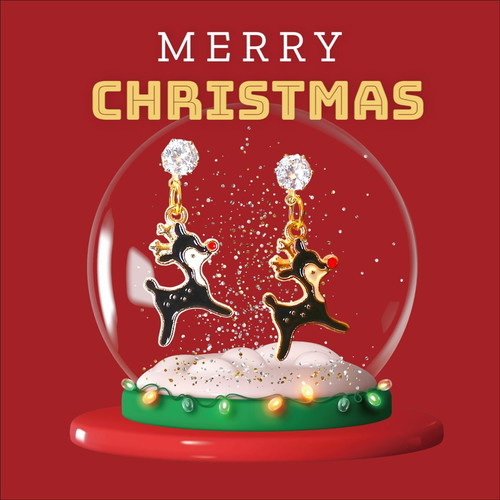 Handmade reindeer enamel earrings with zircon, new