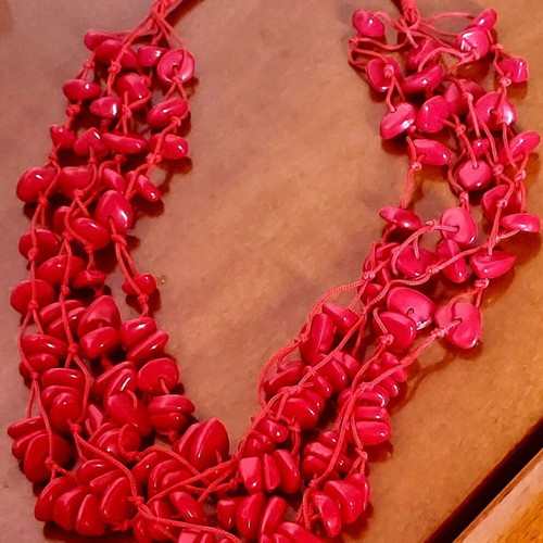 Red multi-strand stone necklace