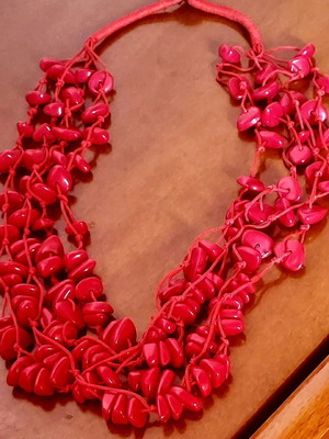 Red multi-strand stone necklace