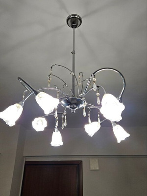 Ceiling lights like new, one 8-light with crystals and dimmer and one 3-light