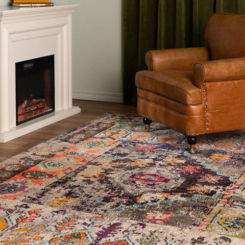Colorful oriental style rug with distressed look like new