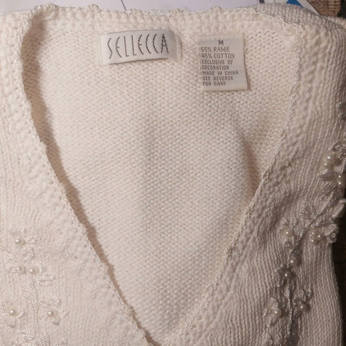 Sellecca women's white blouse like new with pearl buttons and embroidered designs size M