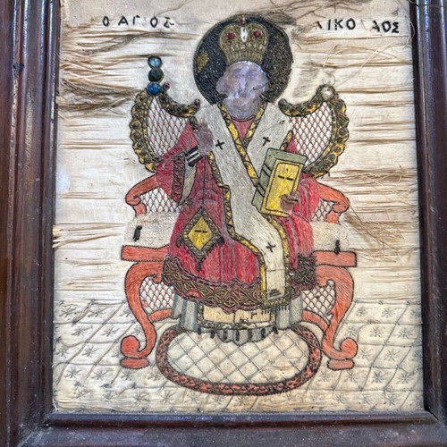 Hand-Embroidered Icon of Saint Nicholas 1922 used
