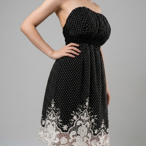 Strapless polka dot dress with white lace, new, size medium