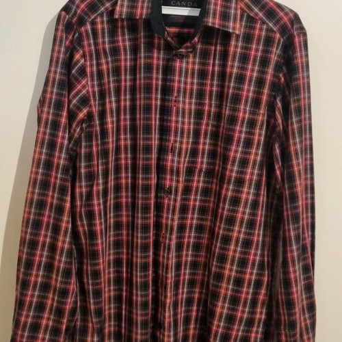 Canda men's shirt with long sleeves, red and black stripes, size Small, like new
