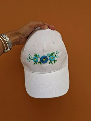 Jokey hat white handmade with hand embroidery like new