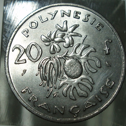 20 Francs 1967 coin used, French Polynesia and Vanuatu
