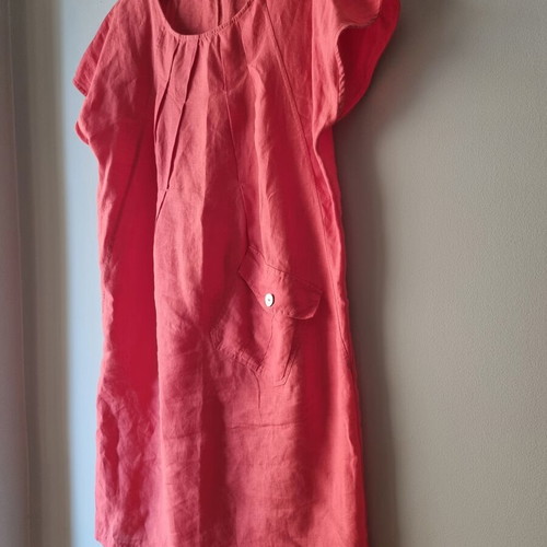 Linen dress like new, cotton blend, watermelon color, size L
