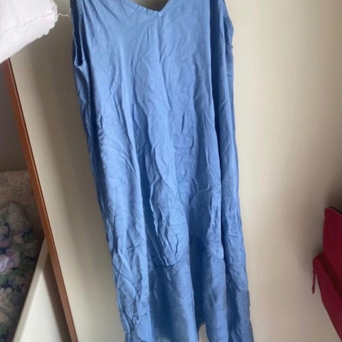 Maxi summer dress with adjustable straps, new, blue and white