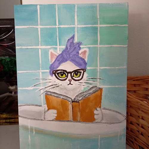 Cat in the bathroom acrylic painting on canvas