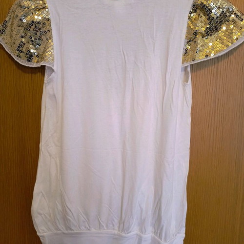 Mymoo white blouse with gold sequins on sleeves like new