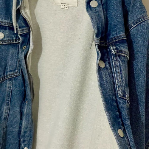 Pull & Bear men's denim jacket with hood like new, gray and blue