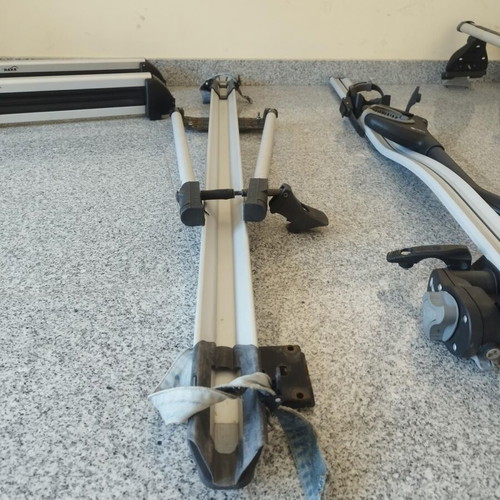 Car Roof Bars set used, aluminum Hakr with snowboard and bike mounts