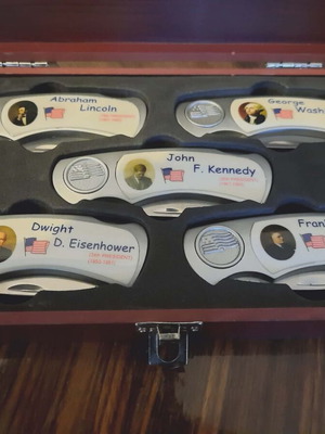 Collectible case with 5 knives tribute to US presidents like new