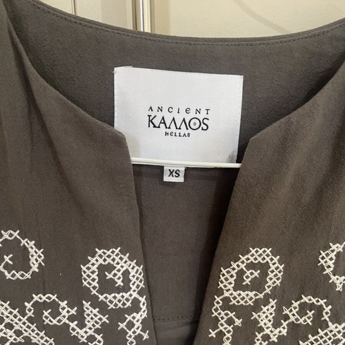 Ancient Kallos dress new, olive green with embroidered details, size XS
