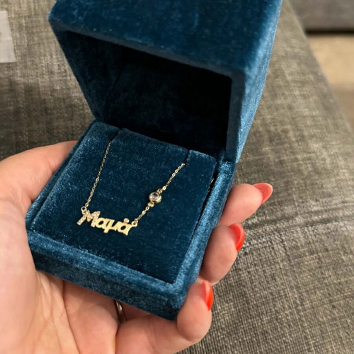 Mama necklace with 9K gold chain, like new, decorated with zircon stones