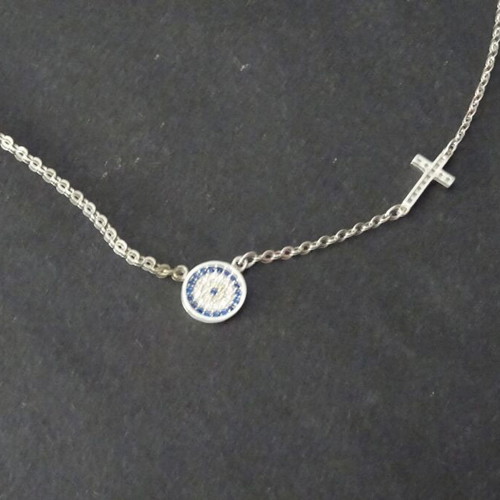 Silver 925 Necklace with Cross and Evil Eye New