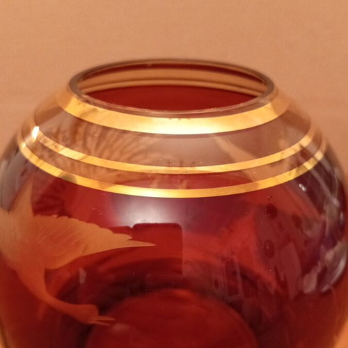 Vintage Bohemian Crystal Vase Egermann Style, Ruby Red
