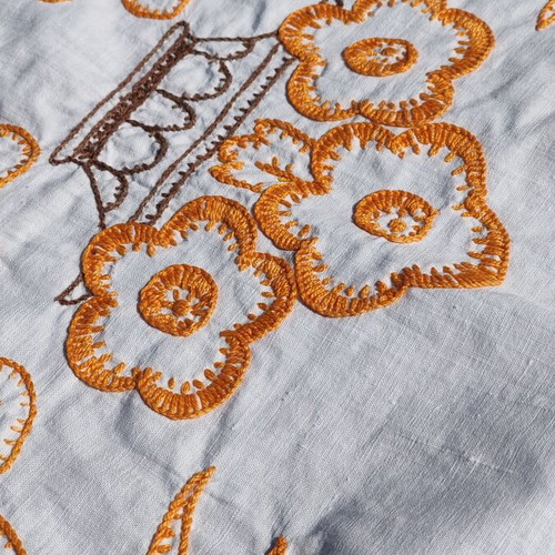 Handmade embroidered cotton tablecloth, 140x125 cm