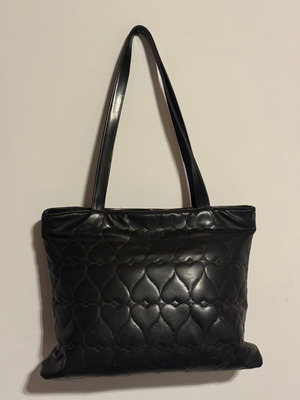 Morgan Paris leather tote bag used, black with quilted pattern