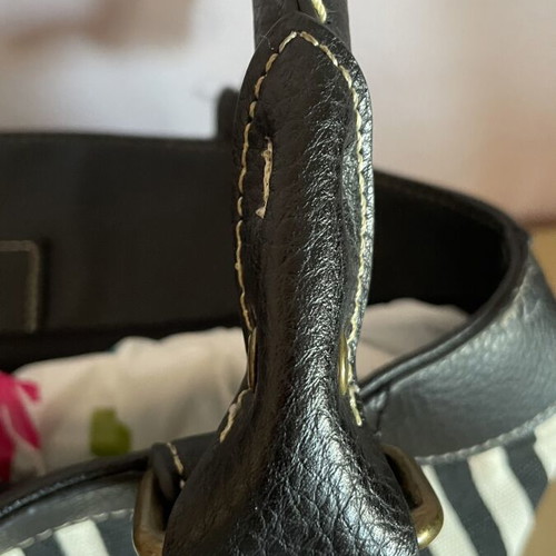 Oasis Handbag like new, black and white striped canvas with bronze details