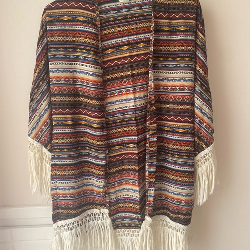 Kimono boho style OneSize like new, multicolour with fringes