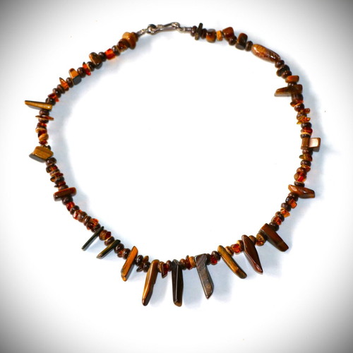 Necklace with genuine tiger's eye stones and sterling silver 925 new
