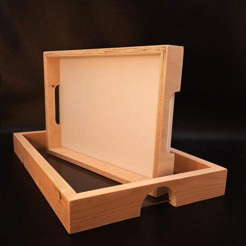 Serving trays new, handmade wood and plexiglass, made in Greece
