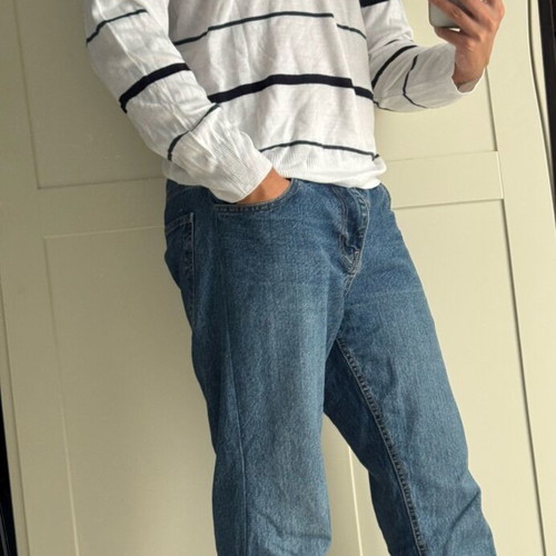 Apollon white pullover with navy stripes like new, regular fit size M