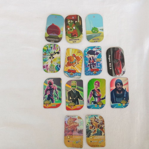 Metal tags pack with Lego Ninja, Gormiti, Brawl Stars, Battle Royale, Angry Birds